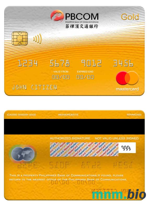 Philippines Bank of Communications mastercard złoto